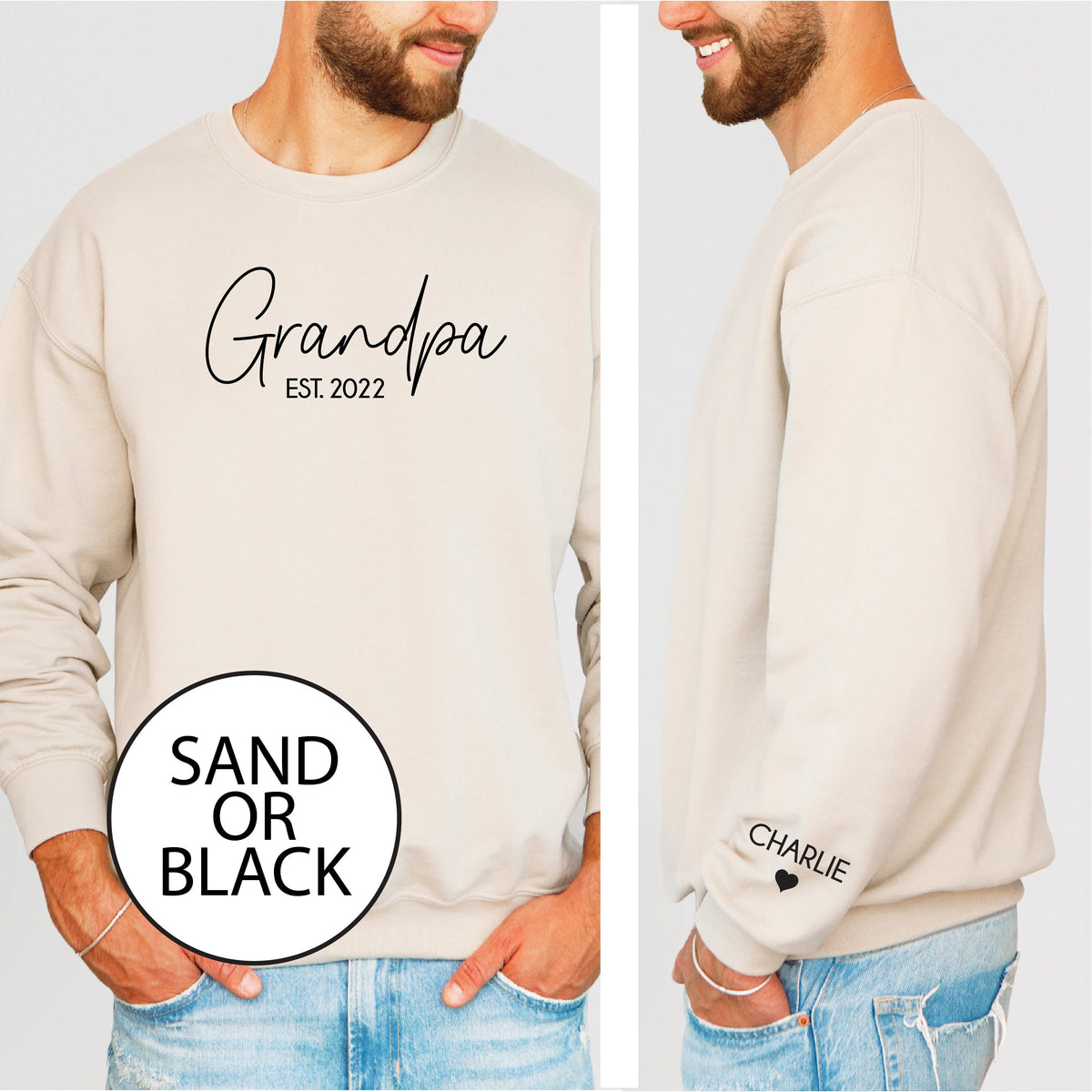 Grandpa Sweatshirt With Date And Name On Sleeve, Grandpa Est Sweatshirt, Father&#39;s Day Gift, Personalised Gift, Grandad Life Jumper