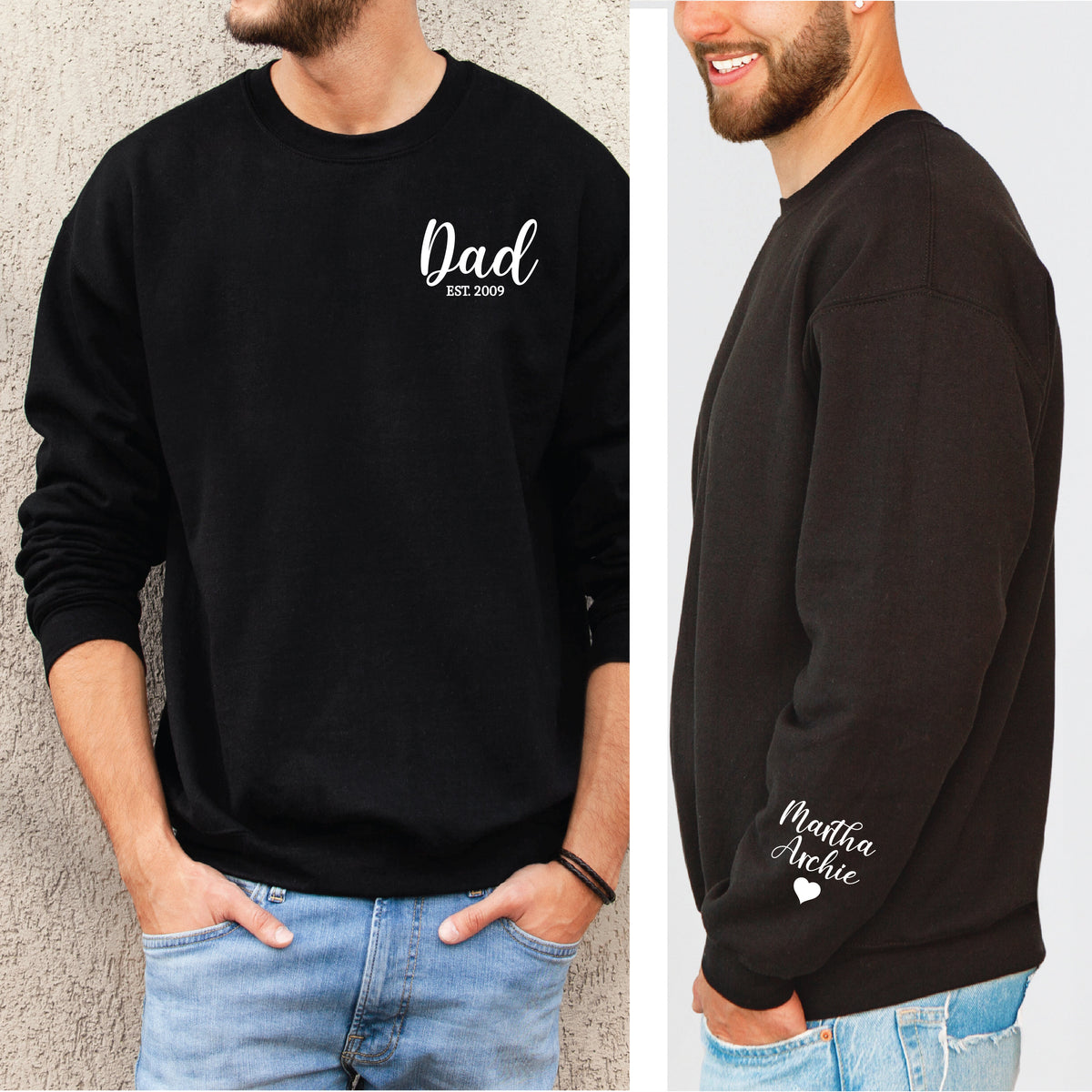 Dad Sweatshirt With Date And Name On Sleeve, Dad Est Sweatshirt, 1st Father&#39;s Day Gift, Personalised Dad Gift, Dad Life Jumper, New Dad