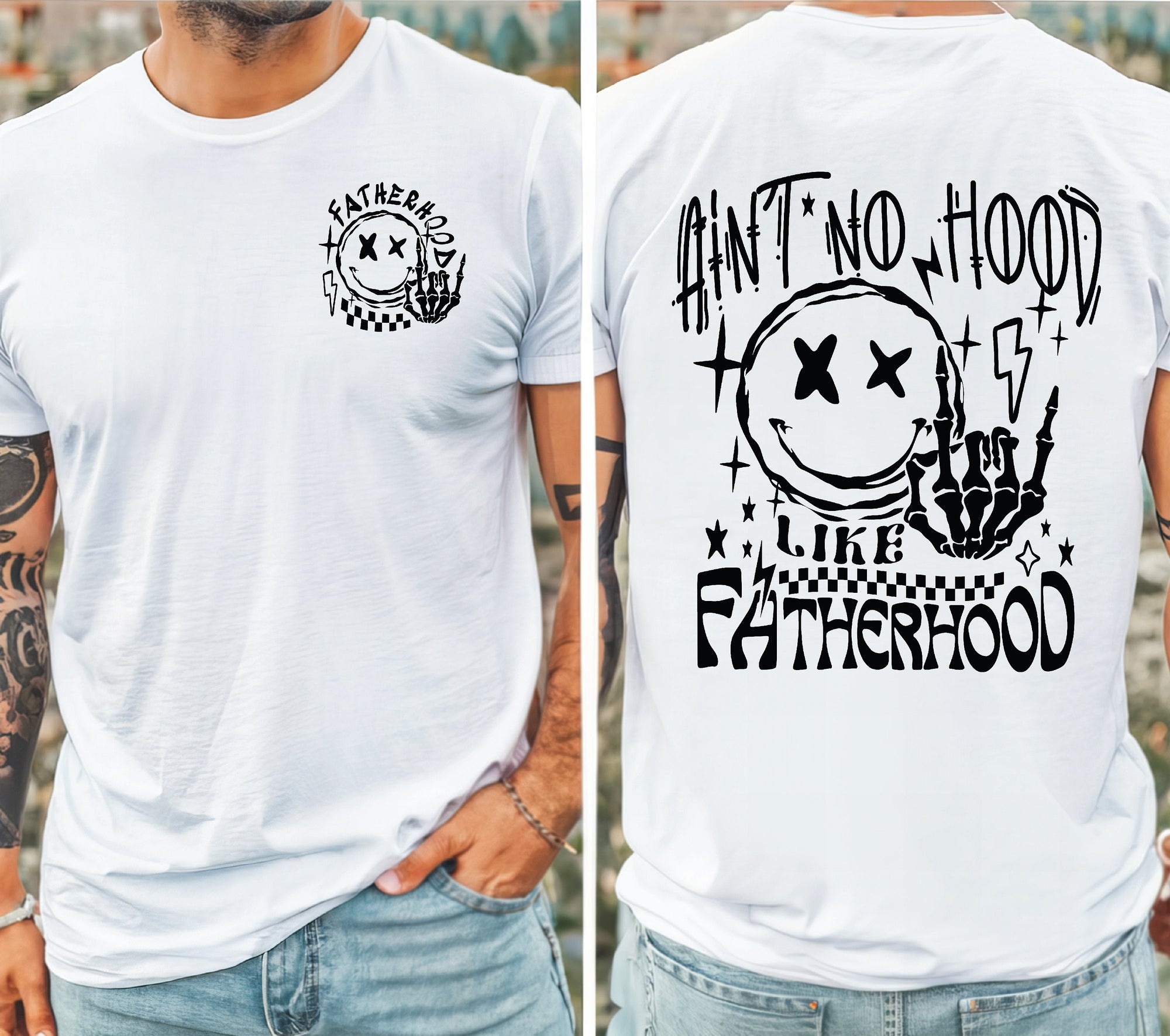 Ain't No Hood Like Fatherhood T-Shirt, Front And Back Prints, Dad Gift, New Dad Gift, Father's Day Gift, 1st Father's Day T-Shirt, Retro