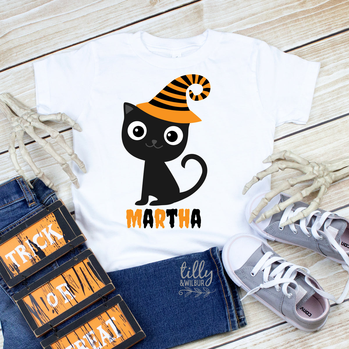 Personalised Halloween Cat T-Shirt - Lots of colours and sizes to choose!