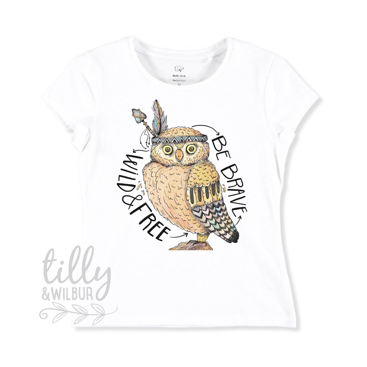 Be Brave Wild And Free Tribal Owl T-Shirt For Girls, Boho Girls Clothing, Tribal Shirt, Owl Tee, Gift For Girl, Ethnic Design, Owl Gifts