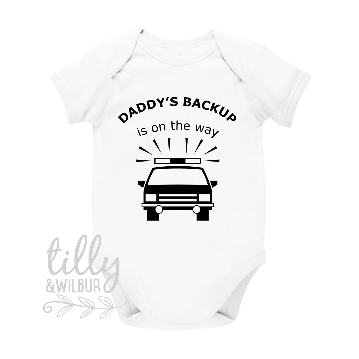 Daddy&#39;s Back Up Is On The Way Pregnancy Announcement Baby Bodysuit, Police Officer, Police, Announcement, Maternity Photo Prop, Baby Reveal