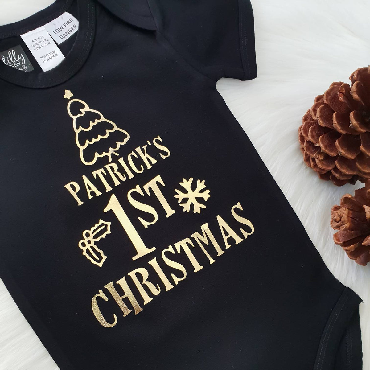 Personalised First Christmas, 1st Christmas Baby Outfit, First Xmas Baby Bodysuit, Unisex Christmas Baby Gift, Newborn Baby First Christmas