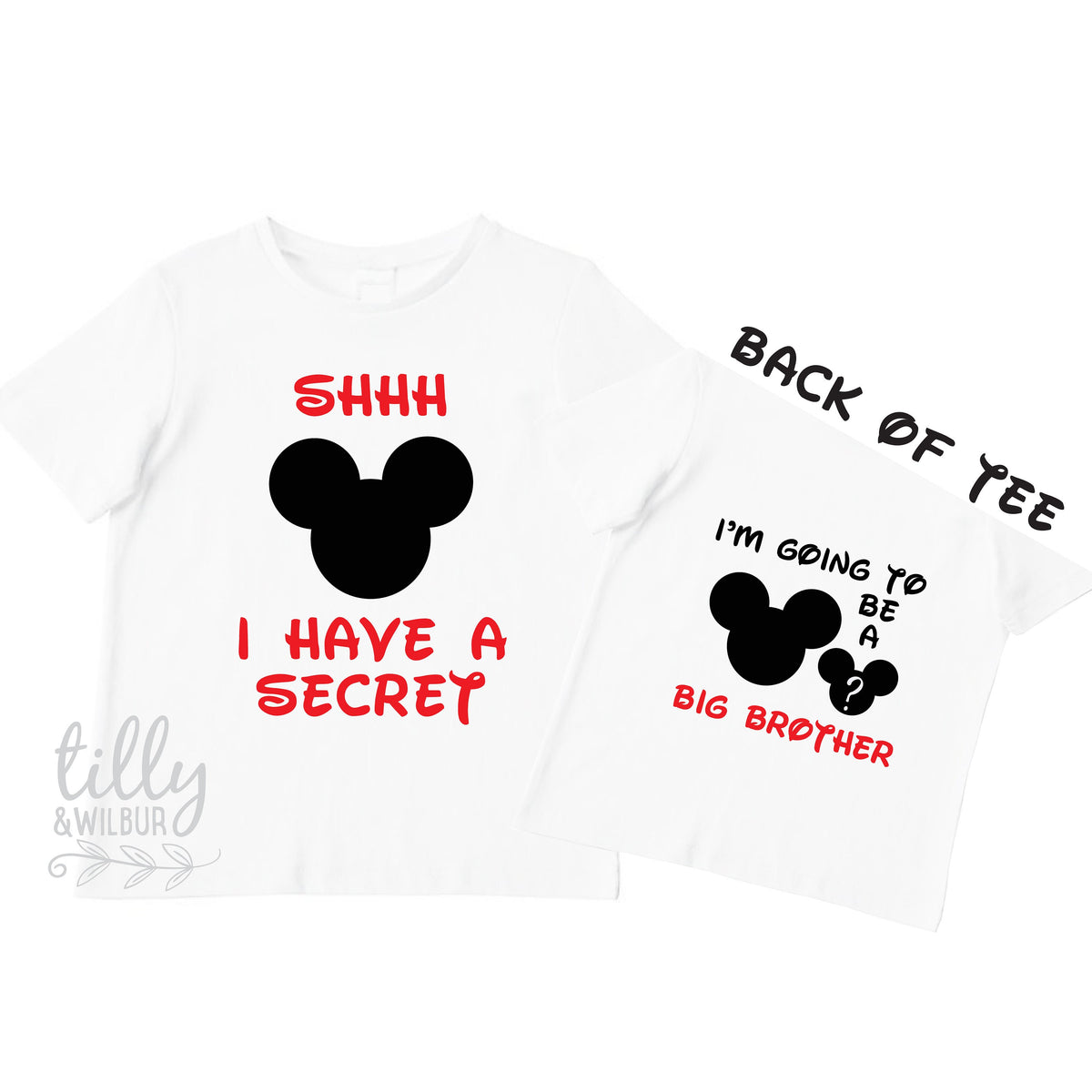 Shhh I Have A Secret I&#39;m Going To Be A Big Brother TShirt for Boys, Mickey Mouse Design, Big Brother Shirt, Pregnancy Announcement, Boys Tee