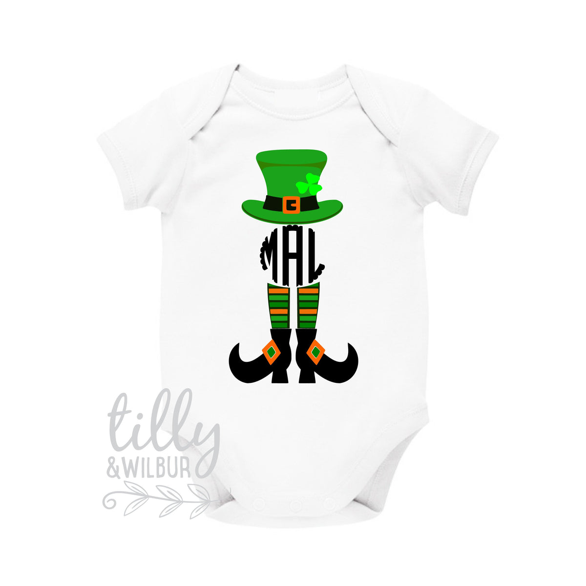 St Patrick&#39;s Day Personalised Baby Bodysuit For Girls, St Patrick&#39;s Day Baby Outfit With Monogram Initials, Happy St Paddy&#39;s Day, Irish