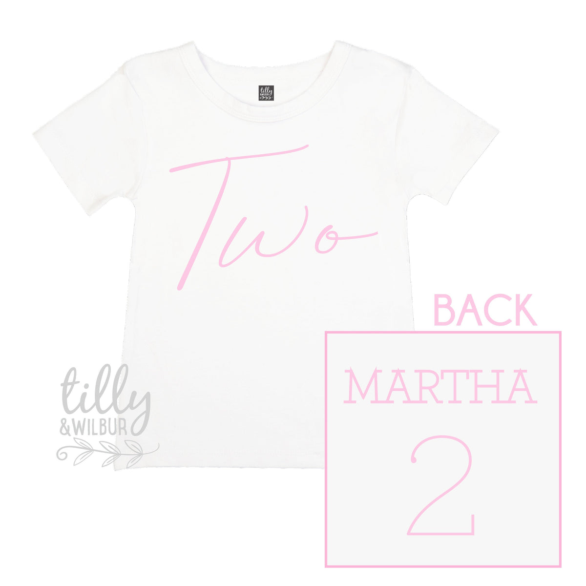 Two Personalised Girls 2nd Birthday T-Shirt, 2nd Birthday Gift, 2 Today Birthday Tee, Name And Number 2 On Back Of Shirt, Cake Smash Outfit