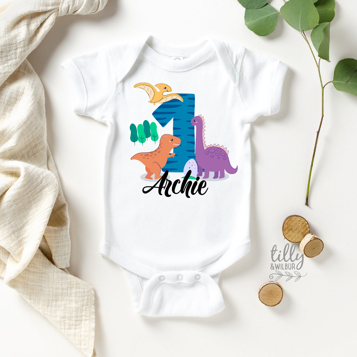 Personalised 1st Birthday Bodysuit, First Birthday Bodysuit, 1st Birthday Gift, First Birthday Gift, Baby&amp;#39;s First Birthday, Dinosaur Theme