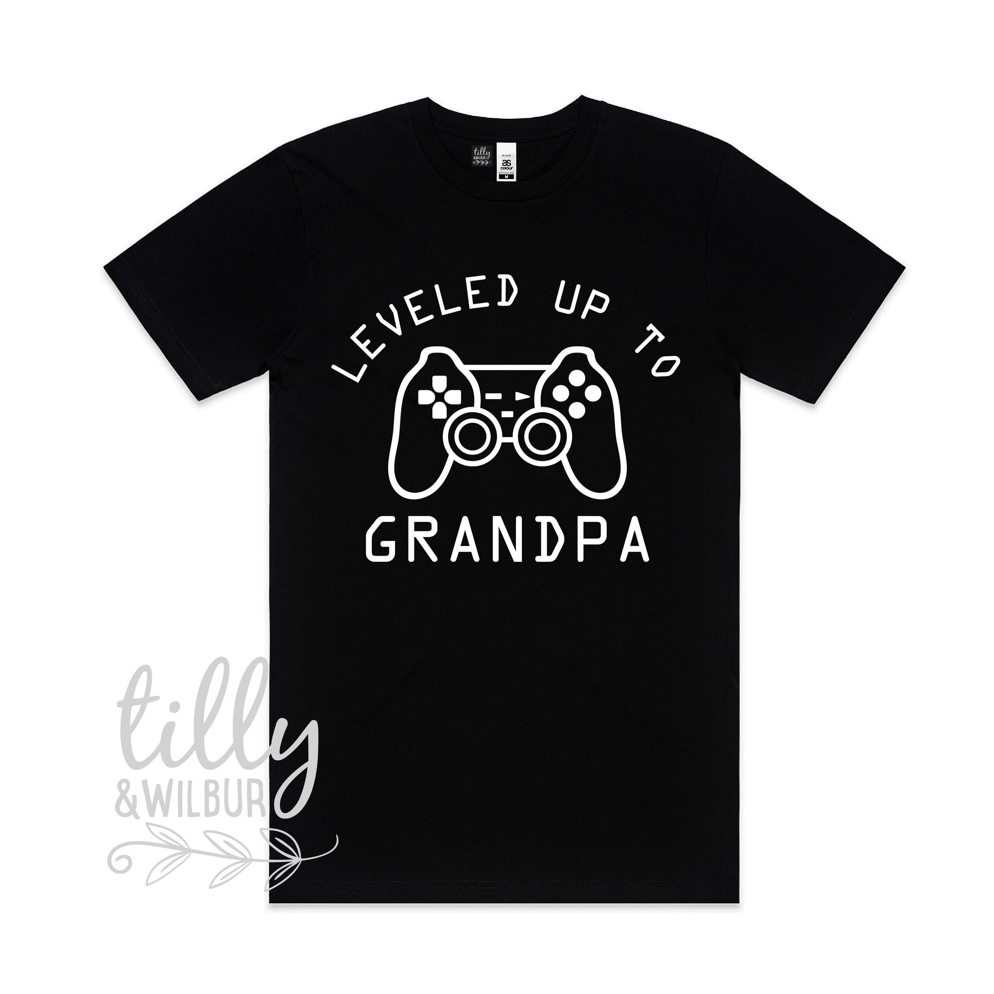 Leveled Up To Grandpa Men&#39;s T-Shirt, Pregnancy Announcement T-Shirt, Gamer Pregnancy Announcement, New Grandparent Gift, 1st Grandbaby, Pop