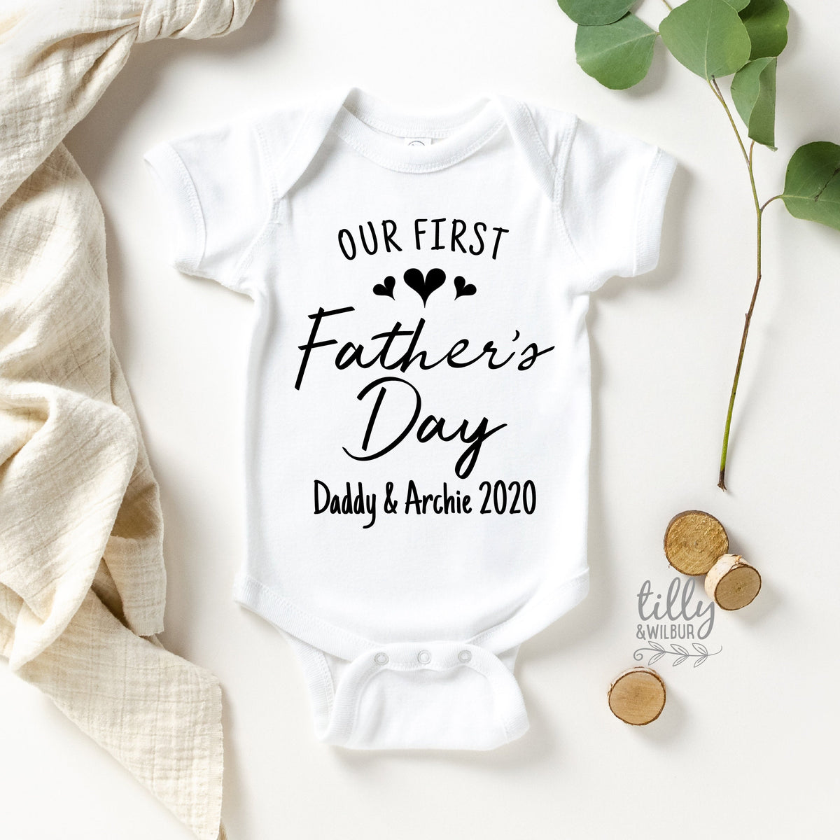 Our First Father&amp;#39;s Day 2020 Baby Bodysuit With Names, I Love You Daddy Happy 1st Father&amp;#39;s Day, Fathers Day Baby, First Fathers Day Baby Gift