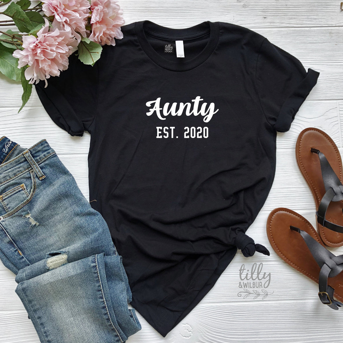 Aunty Est. T-Shirt, Personalised Pregnancy Announcement Shirt, I&amp;#39;m Going To Be An Aunty, Baby Shower Gift, Women&amp;#39;s Clothing, Aunty, Auntie