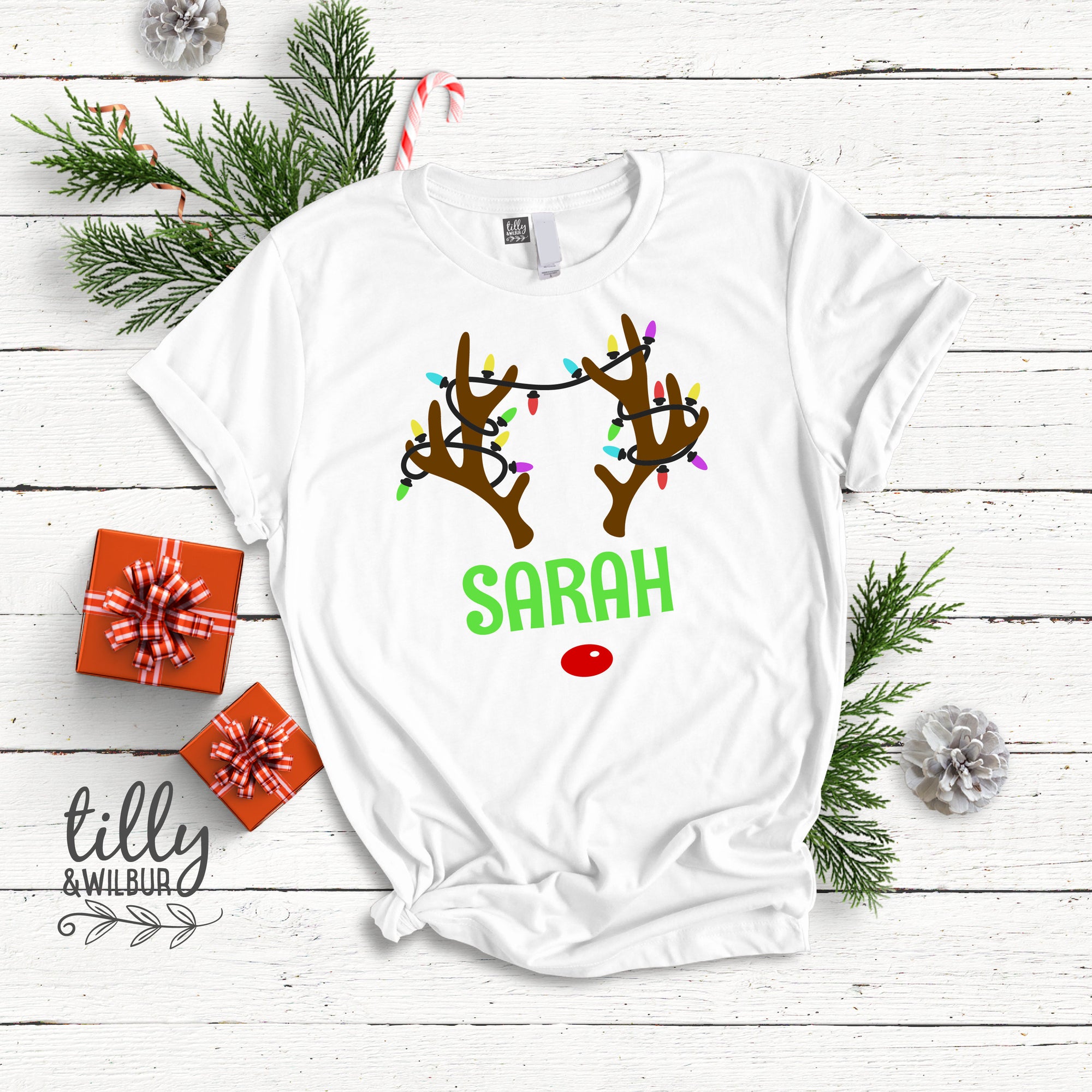 Personalised Rudolph The Red Nosed Reindeer T-Shirt For Women, Mum Gift, Aunty Gift, Grandma Gift, Christmas Reindeer T-Shirt For Women