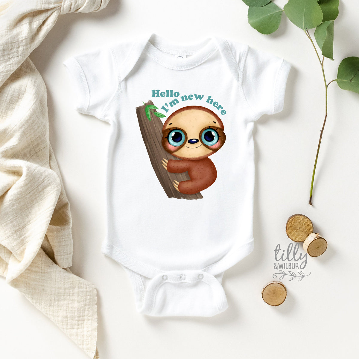 Hello I&amp;#39;m New Here Baby Bodysuit, Newborn Baby Boy Gift, Baby Sloth Newborn Gift, Hello I&amp;#39;m New Here Sloth, New Baby Gift, Baby Shower Gift