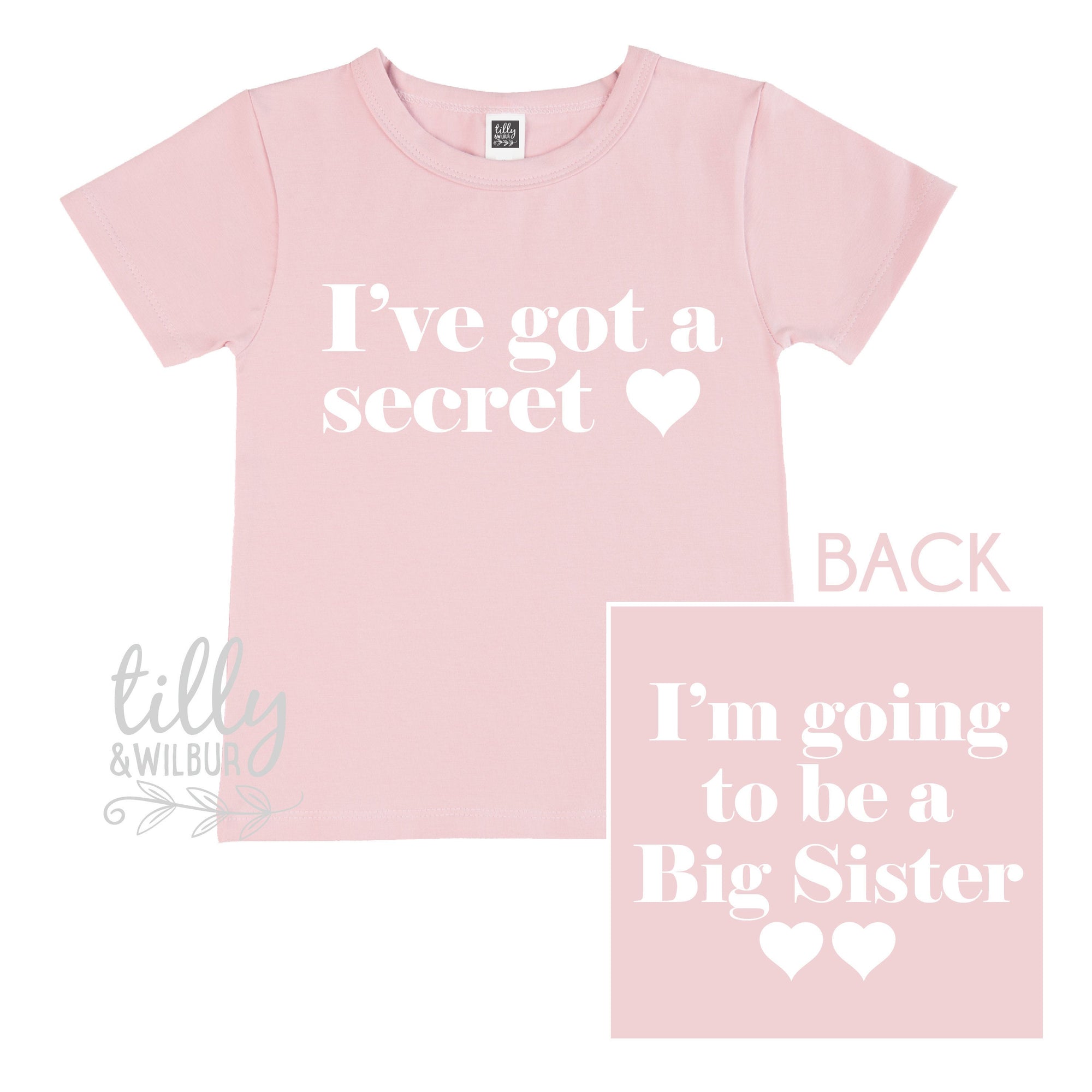 I&#39;ve Got A Secret, I&#39;m Going To Be A Big Sister T-Shirt for Girls, Front And Back Design, Big Sister Shirt, Pregnancy Announcement, Big Sis