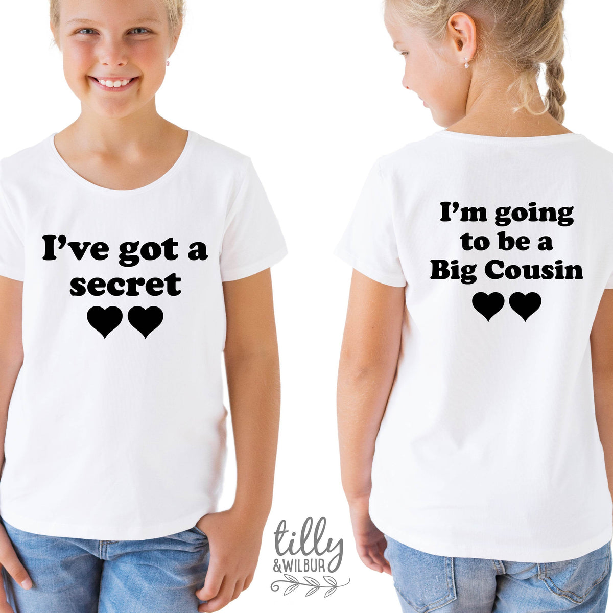 I&amp;#39;ve Got A Secret, I&amp;#39;m Going To Be A Big Cousin T-Shirt for Girls, Front And Back Design, Big Cousin Shirt, Pregnancy Announcement, Big Cuz