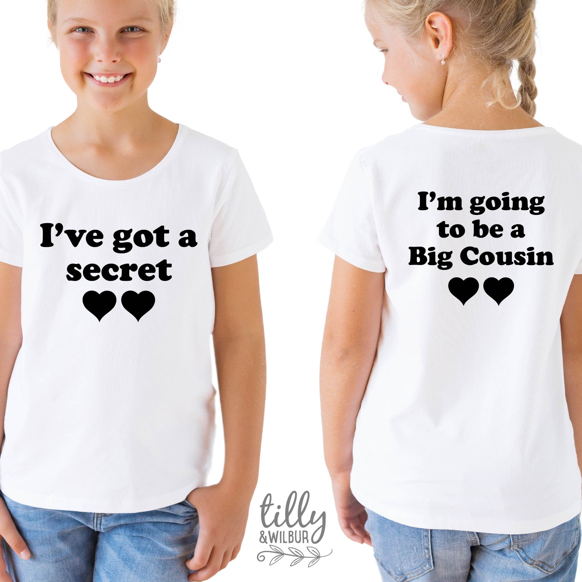 I&#39;ve Got A Secret, I&#39;m Going To Be A Big Cousin T-Shirt for Girls, Front And Back Design, Big Cousin Shirt, Pregnancy Announcement, Big Cuz