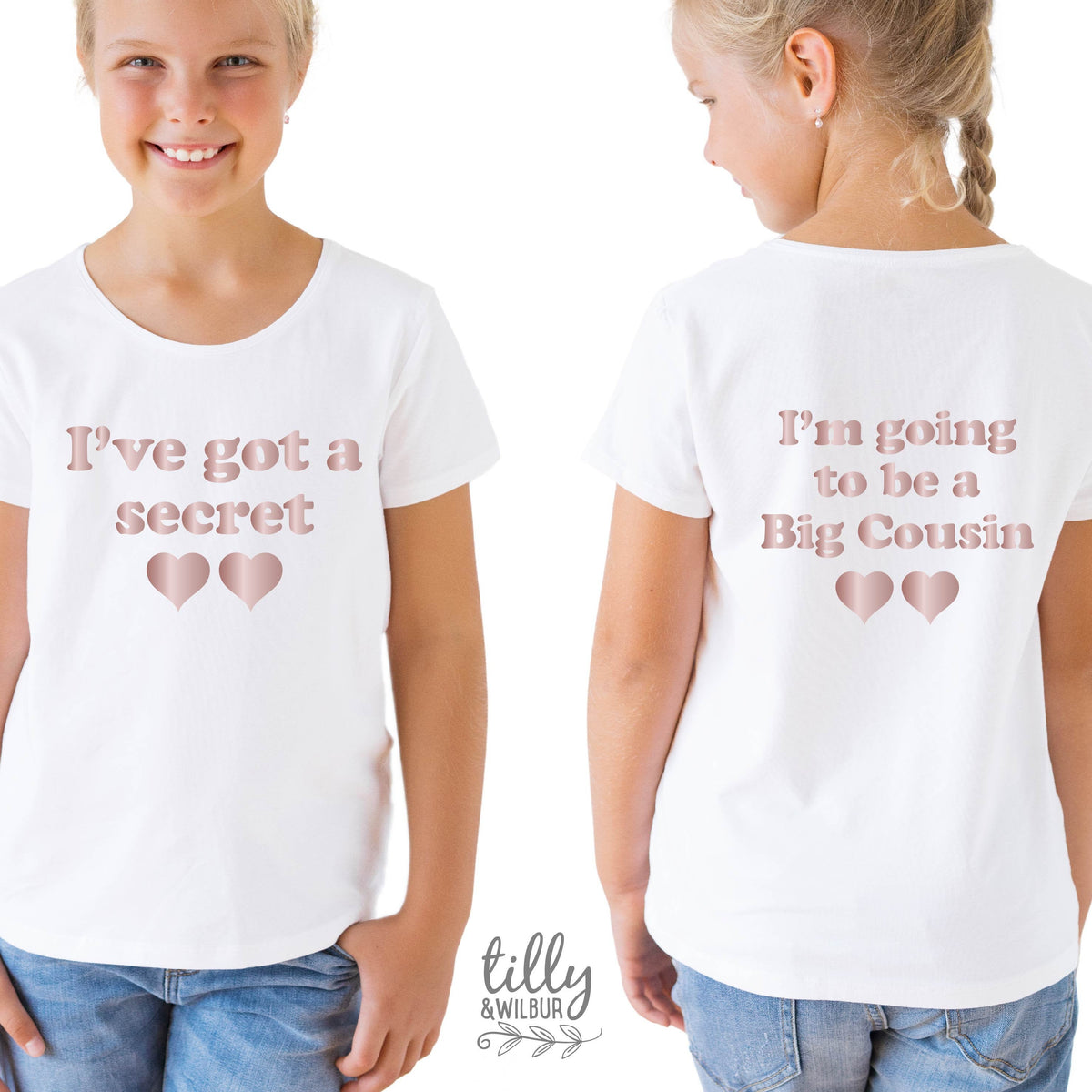 I&amp;#39;ve Got A Secret, I&amp;#39;m Going To Be A Big Cousin T-Shirt for Girls, Front And Back Design, Big Cousin Shirt, Pregnancy Announcement, Big Cuz