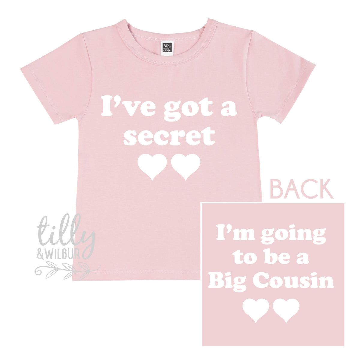 I&amp;#39;ve Got A Secret, I&amp;#39;m Going To Be A Big Cousin T-Shirt for Girls, Front And Back Design, Big Cousin Shirt, Pregnancy Announcement, Big Cuz