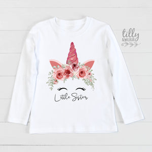 Little Sister T-Shirt, Little Sister Shirt, Little Sister Gift, Little Sister Shirt, Little Sister Unicorn T-Shirt, Floral Crown Unicorn