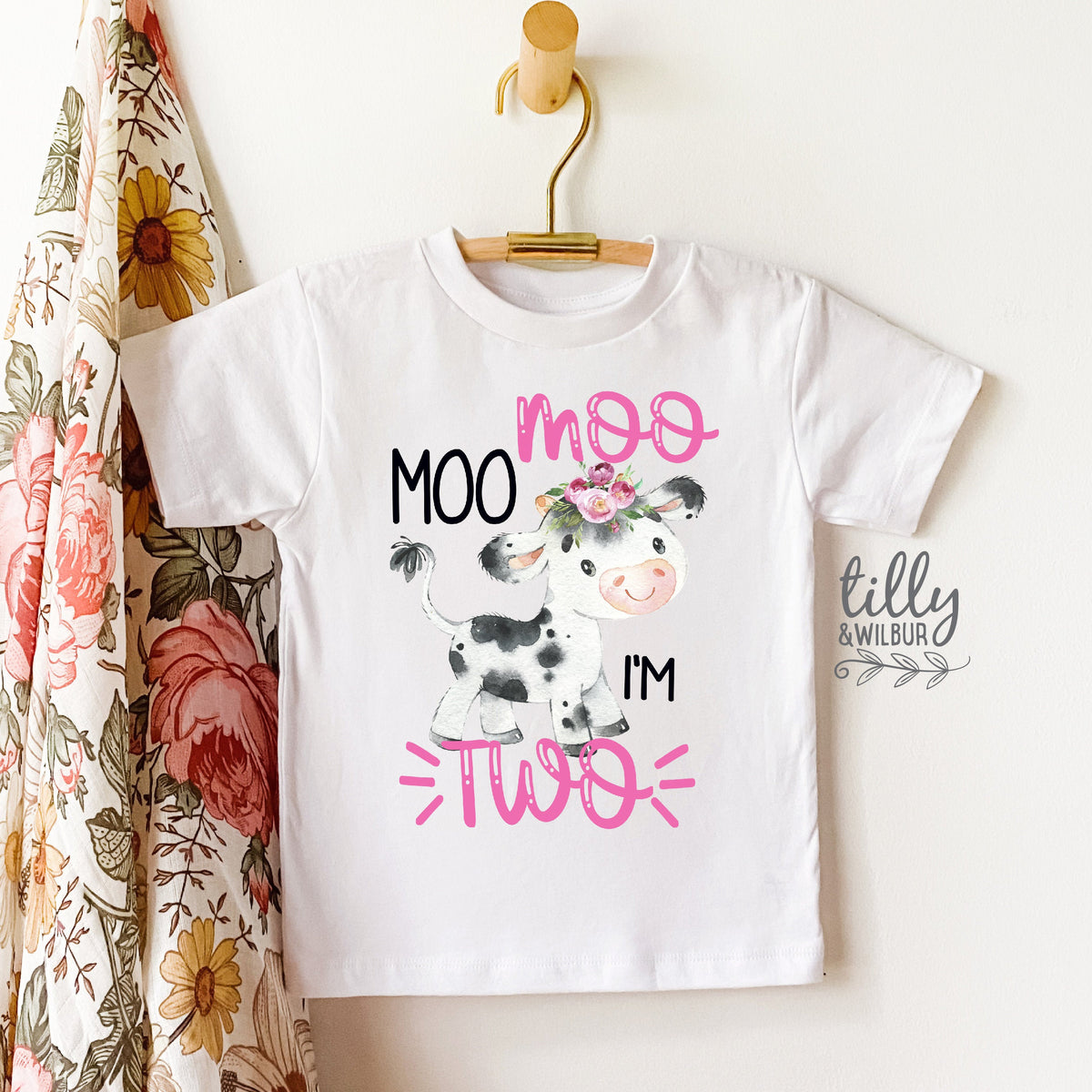 Moo Moo I&amp;#39;m Two Girls 2nd Birthday T-Shirt, Two T-Shirt For Girls, Girls Birthday, Birthday Girl, Farm Animal Birthday, Cow T-Shirt, Girl 2