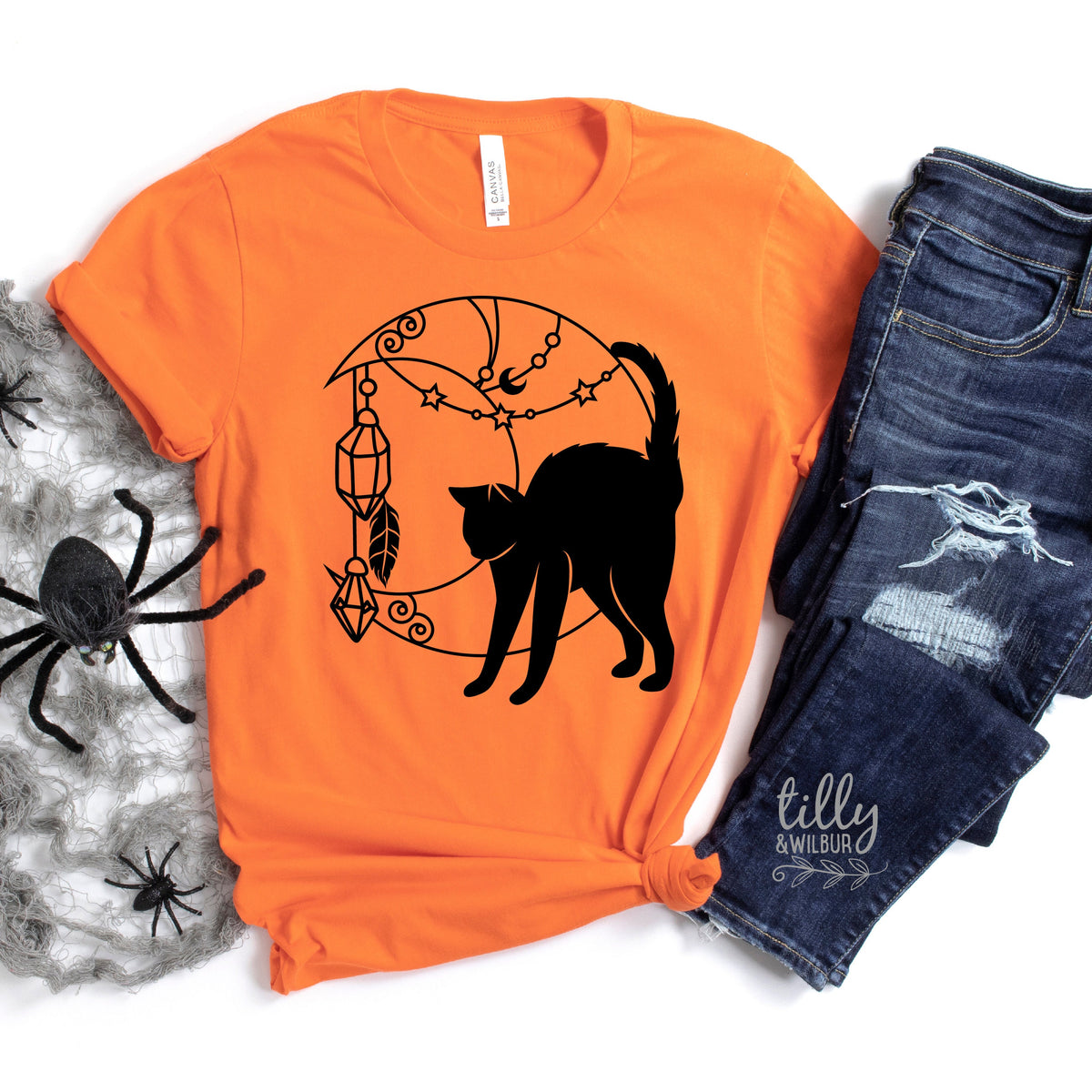 Halloween T-Shirt, Cat T-Shirt, Moon T-Shirt, Crystal T-Shirt, Women&amp;#39;s Halloween T-Shirt, Witchy T-Shirt, Black Cat T-Shirt, Magic Crystals