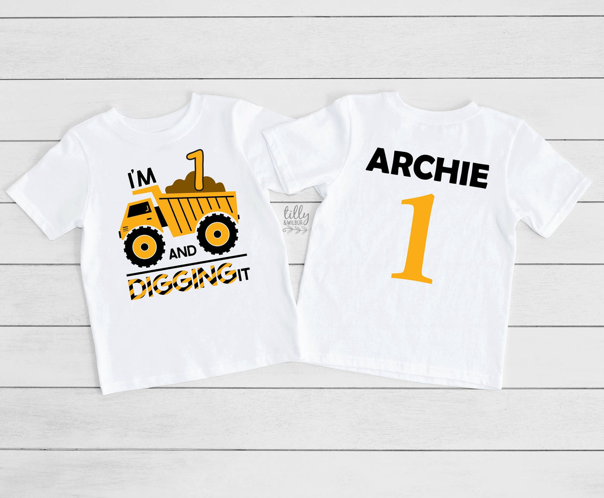 I&amp;#39;m 1 And Digging It, First Birthday Construction Theme T-Shirt, 1st Birthday Construction Shirt, 1st Birthday T-Shirt, 1st Birthday Gift