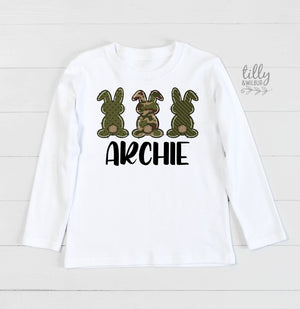 Personalised Easter T-Shirt For Boys, Camo Easter Bunny, Easter T-Shirt, Boys Easter Gift, Boys Easter Shirt, Hip Hop Boys Easter Clothing