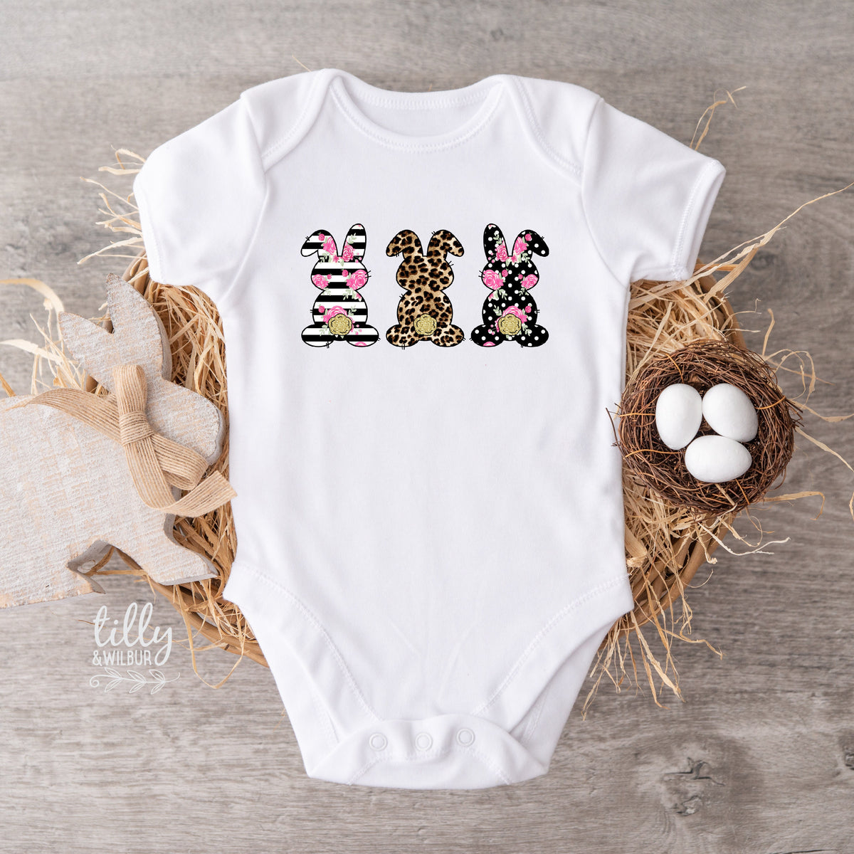 Easter Onesie, Rabbit Bodysuit, Bunny T-Shirt, Leopard Print, Polka Dot And Striped Bunny Rabbit Print, Easter Bunny Shirt, Egg Hunt