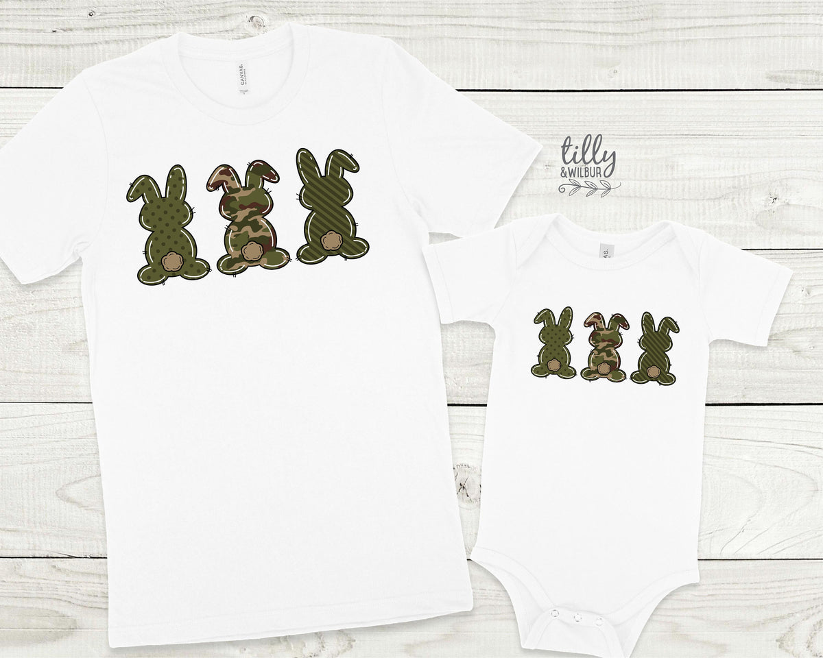 Matching Easter T-Shirts, Men&#39;s Easter T-Shirt, Easter Egg Hunt T-Shirt, Men&#39;s Easter Gift, Men&#39;s Easter Outfit, Camo Rabbits, Daddy And Me