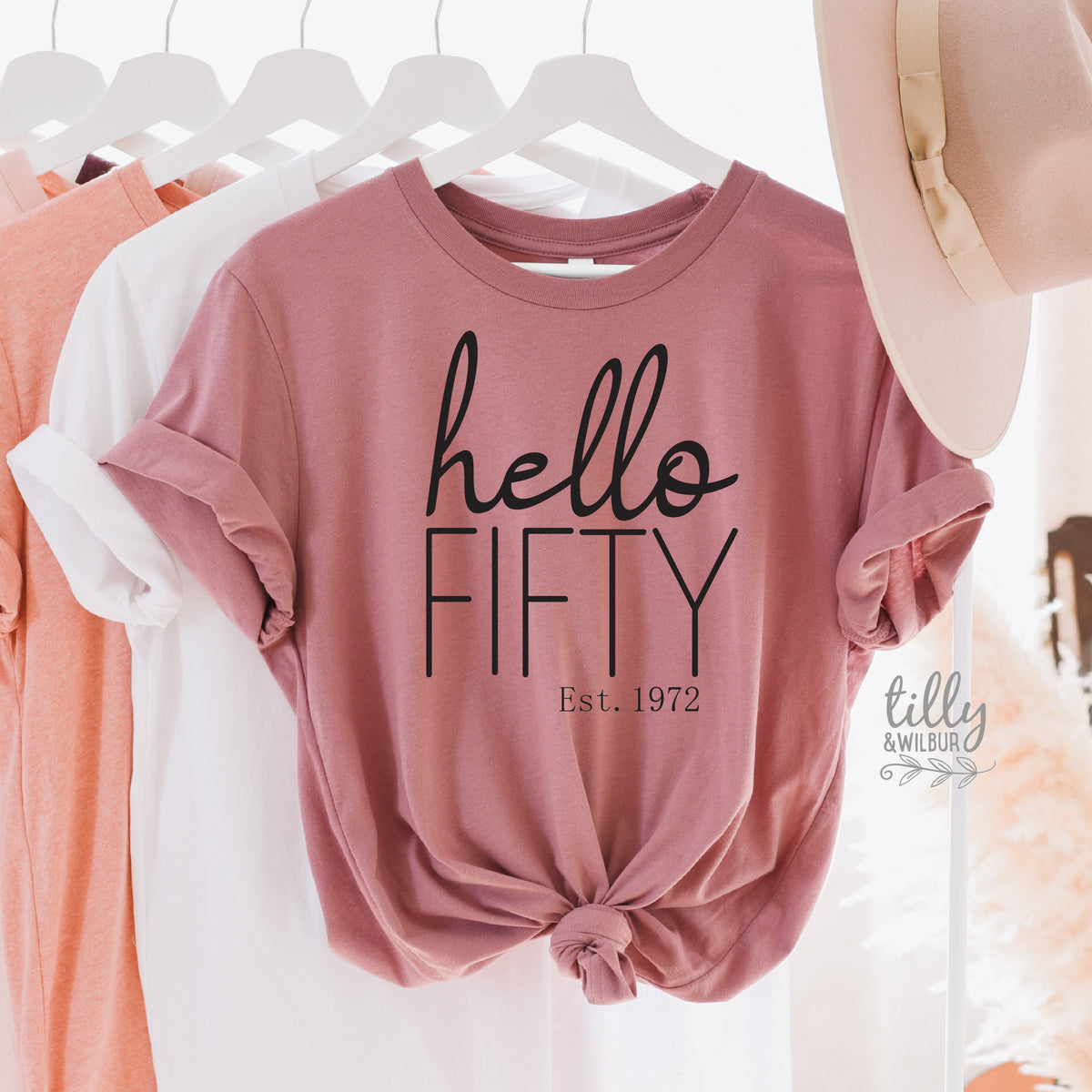 50th Birthday T-Shirt, Hello Fifty Est, Personalised Year, 50 And Fabulous T-Shirt, Women&#39;s 50th Birthday T-Shirt, Women&#39;s 50th Birthday