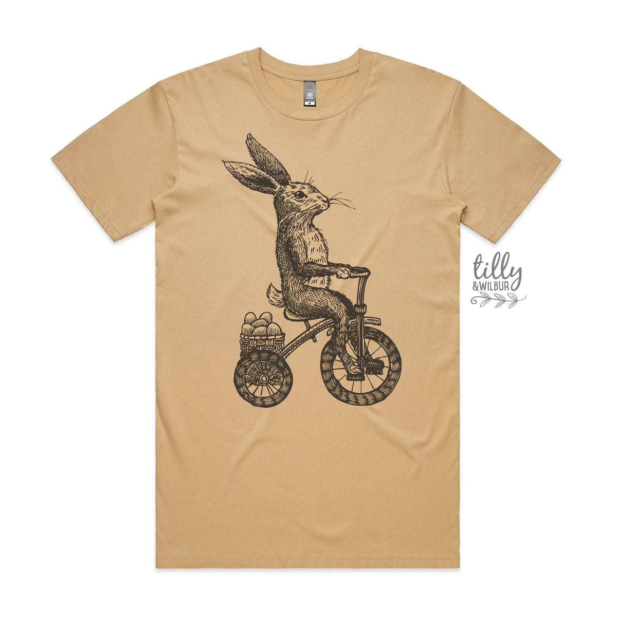 Easter T-Shirt, Men&#39;s Easter T-Shirt, Easter Egg Hunt T-Shirt, Men&#39;s Easter Gift, Mens Easter Outfit, Vintage Rabbit On Bicycle Illustration