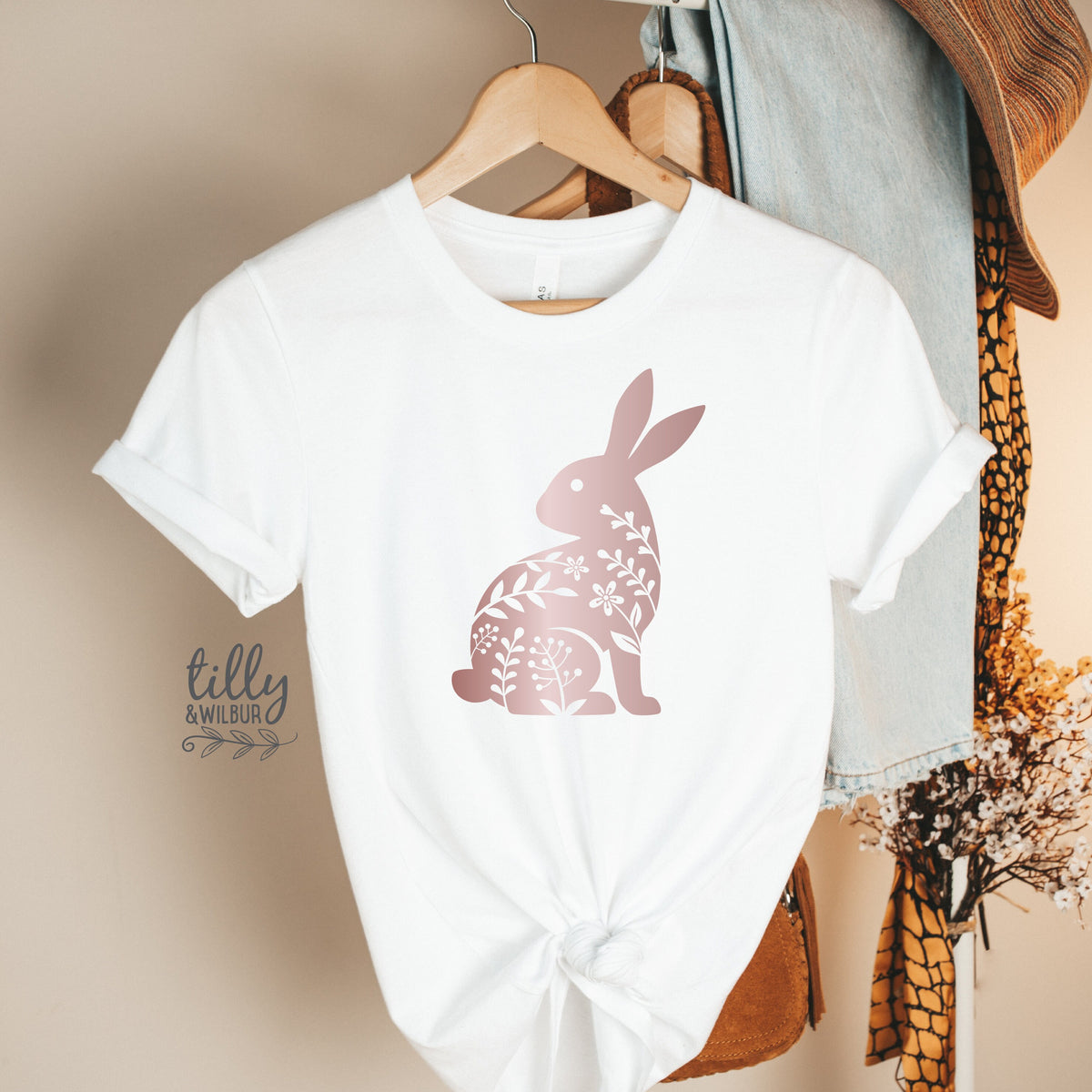 Easter T-Shirt For Women, Bunny Rabbit Silhouette Print, Easter Bunny Shirt, Easter Egg Hunt, Easter Gift, Women&#39;s Easter T-Shirt Gift