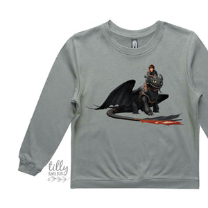 How To Train Your Dragon Sweatshirt, Hiccup Jumper, Toothless Crew Neck, Night Fury T-Shirt, Boys Gift, Boys Birthday Party, Sage Green