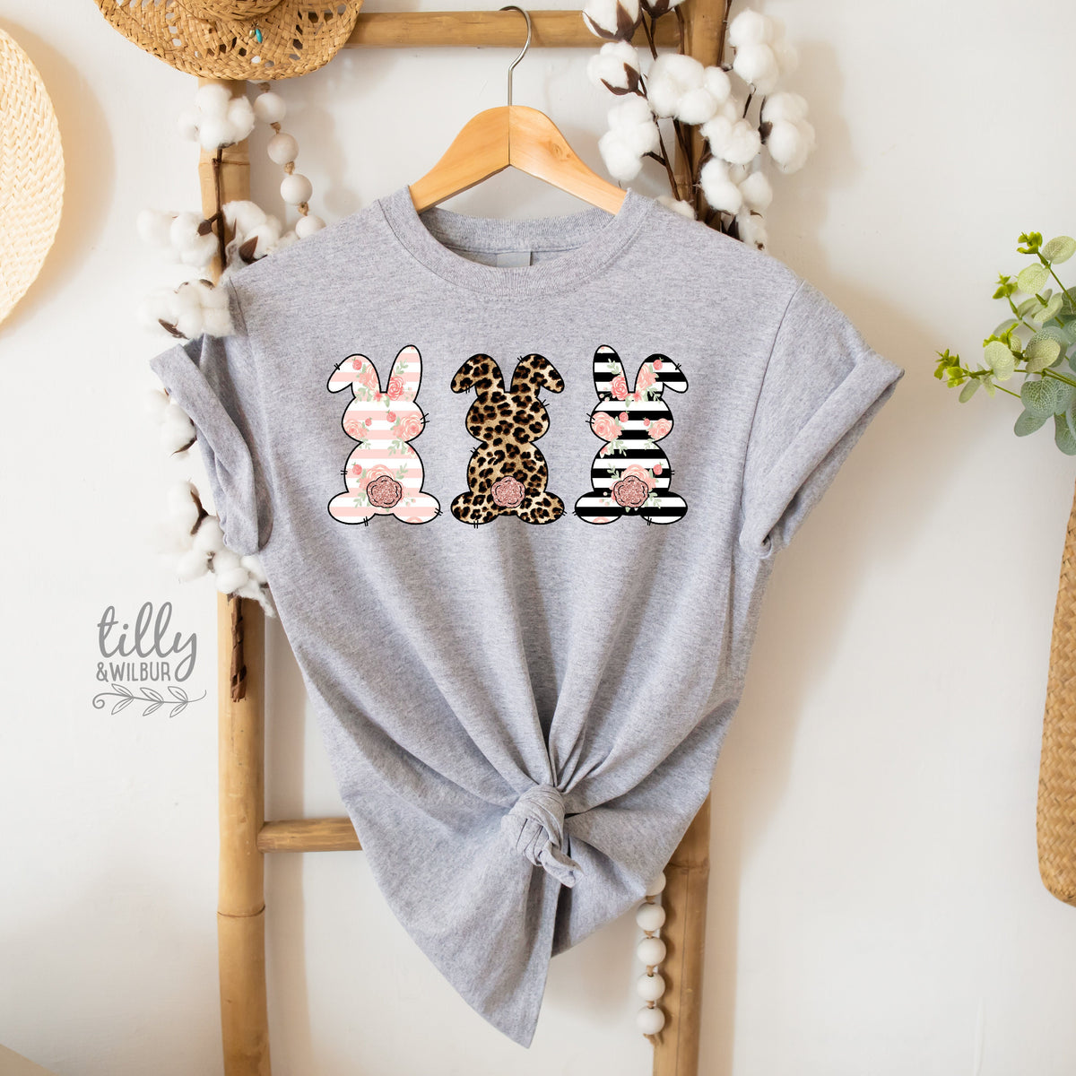 Easter T-Shirt, Rabbit T-Shirt, Bunny T-Shirt, Leopard Print, Polka Dot And Striped Bunny Rabbit Print, Easter Bunny Shirt, Easter Gift