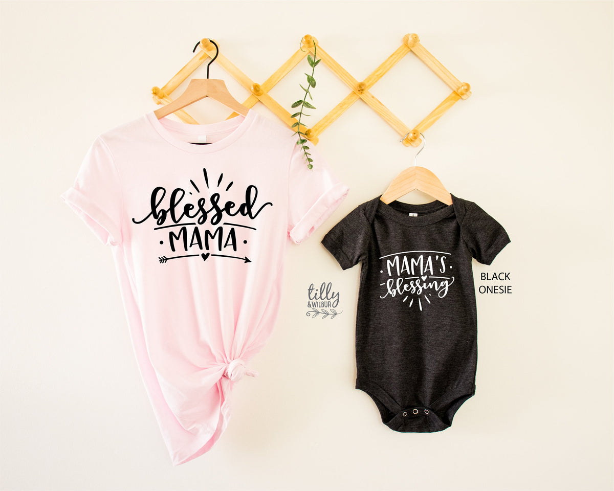 Mummy and Me Matching Shirts, Blessed Mama Shirt, Mama&#39;s Blessing, Mother Daughter, Mother Son Shirt, Baby Shower Gift, Mothers Day Gift