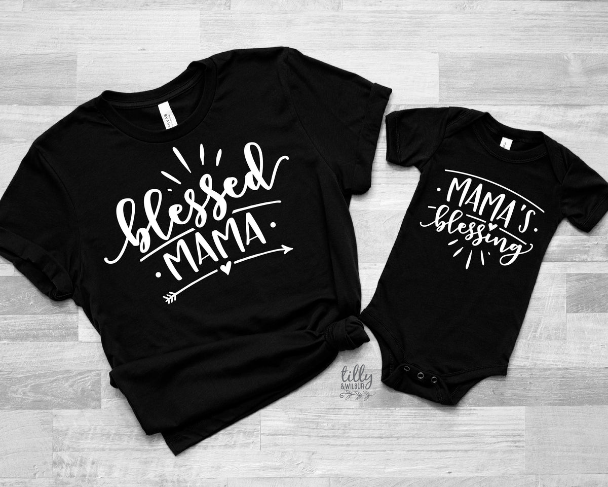 Mummy and Me Matching Shirts, Blessed Mama Shirt, Mama&#39;s Blessing, Mother Daughter, Mother Son Shirt, Baby Shower Gift, Mothers Day Gift