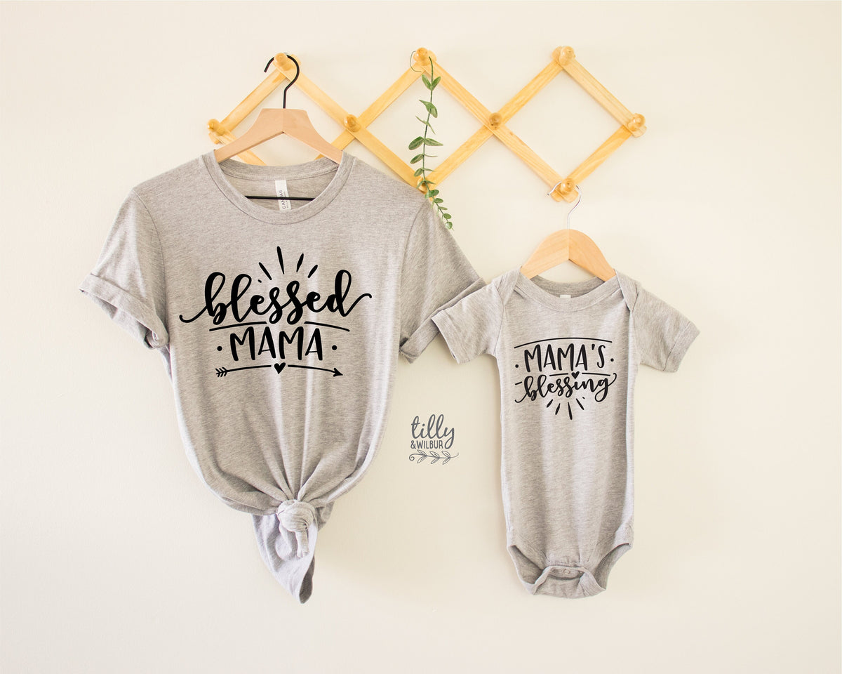 Mummy and Me Matching Shirts, Blessed Mama Shirt, Mama&#39;s Blessing, Mother Daughter, Mother Son Shirt, Baby Shower Gift, Mothers Day Gift