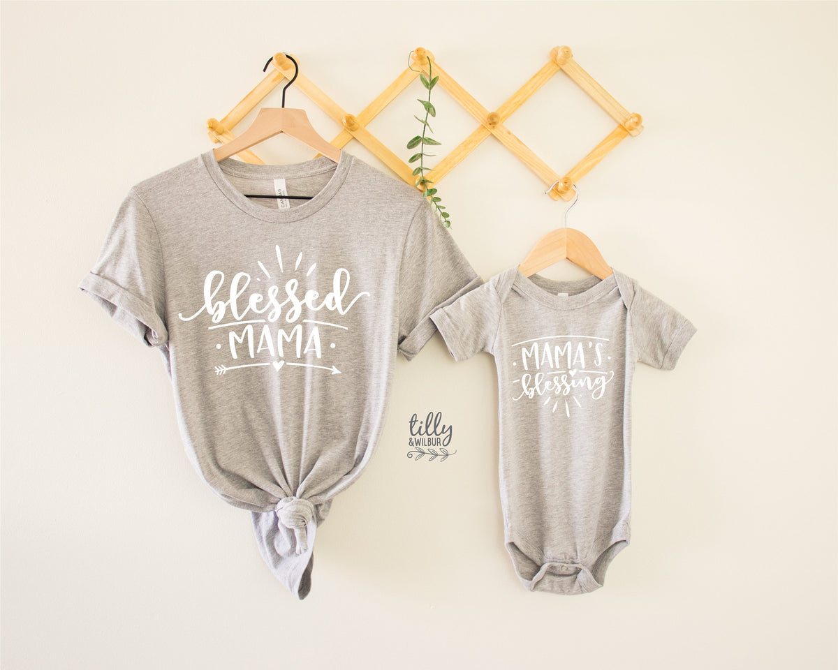 Mummy and Me Matching Shirts, Blessed Mama Shirt, Mama&#39;s Blessing, Mother Daughter, Mother Son Shirt, Baby Shower Gift, Mothers Day Gift