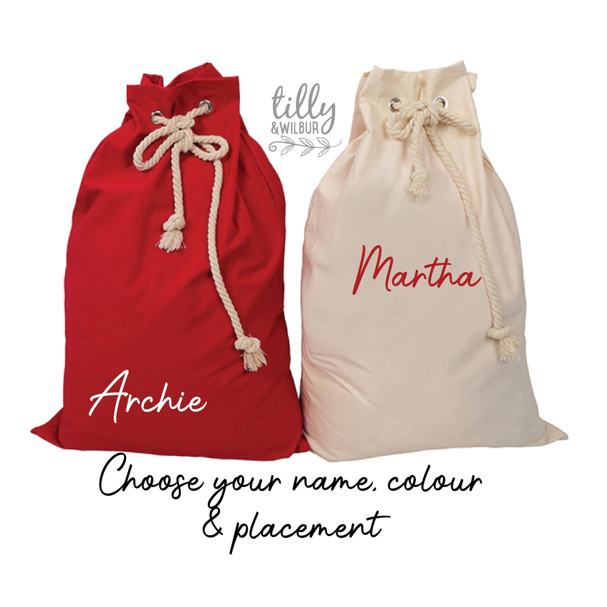 Personalised Santa Sacks, Red Or Beige/Cream, 50cm x 70cm, High Quality Cotton Linen