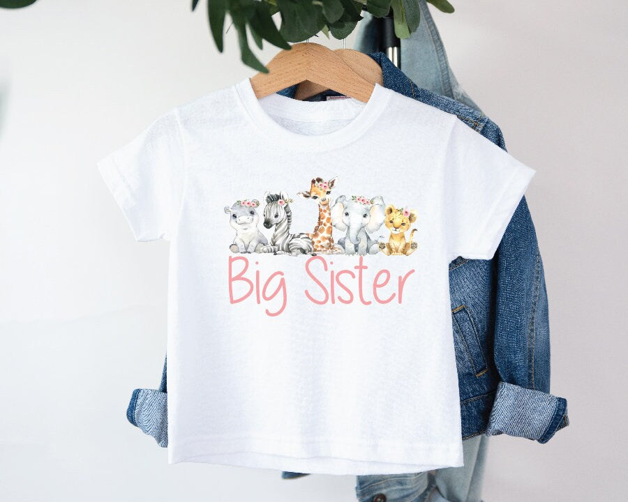 Big Sister T-Shirt, Baby Safari Animals, Promoted To Big Sister Shirt, Big Sis Tee, Pregnancy Announcement, I&#39;m Going To Be A Big Sister