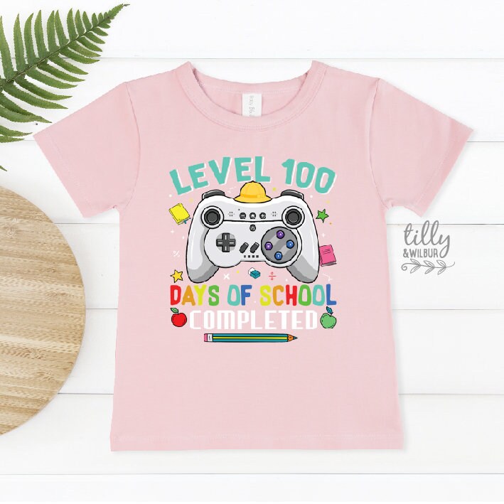 100 Days Of School, Level 100 Days Of School Completed, Level 100 Days Of School Unlocked, Gamer 100 Days, Back To School, Kindergarten Tee