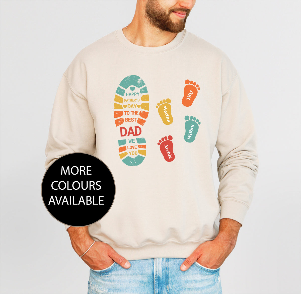 Happy Father&#39;s Day To The Best Dad We Love You, Personalized Dad And Children, Father Child Footprints, Dad Kid Footprint, Dad Sweatshirt