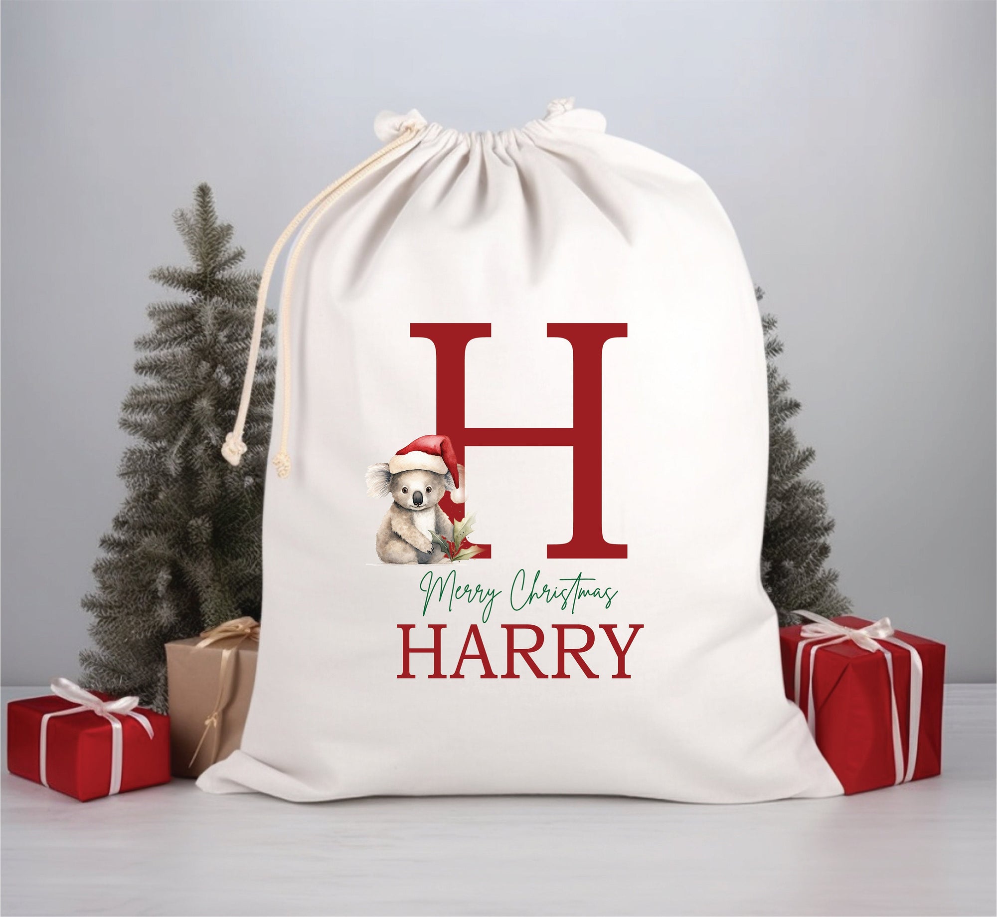 Personalised Santa Sack, Alphabet Santa Sack, 50cm x 70cm, High Quality Cotton Linen, Christmas Gift Bag, Christmas Keepsake, Xmas Stocking