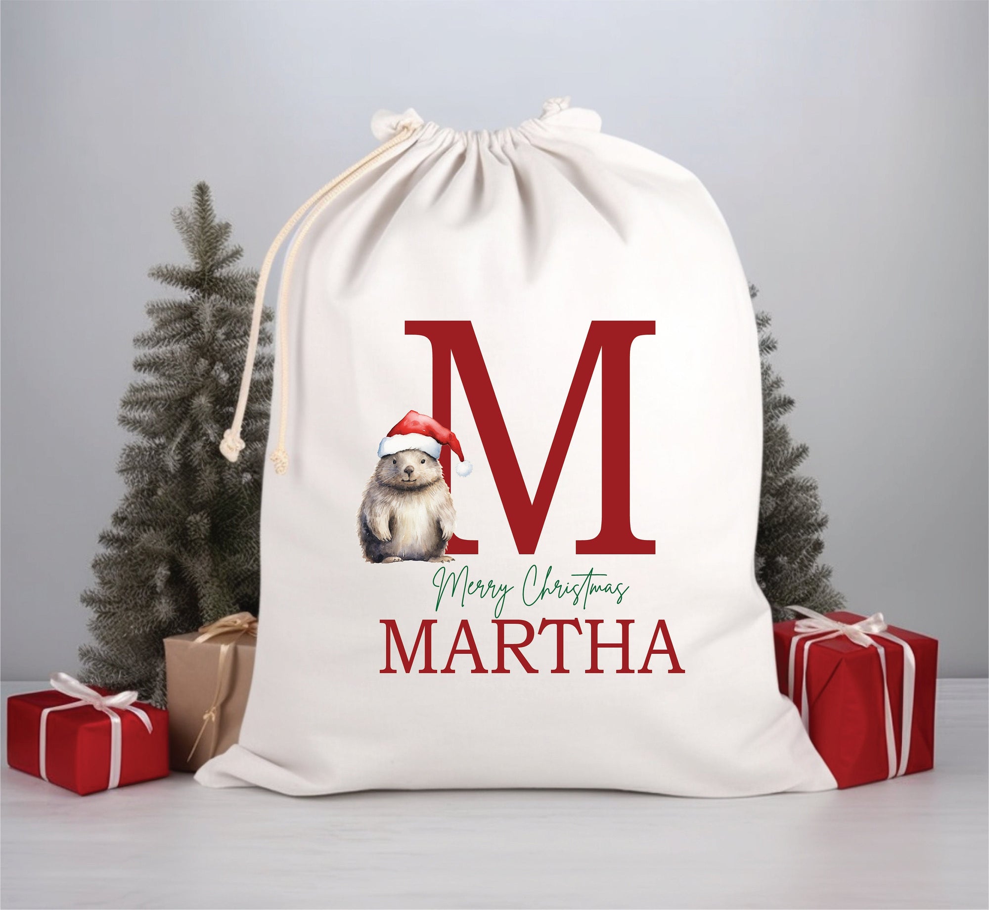 Personalised Santa Sack, Alphabet Santa Sack, 50cm x 70cm, High Quality Cotton Linen, Christmas Gift Bag, Christmas Keepsake, Xmas Stocking