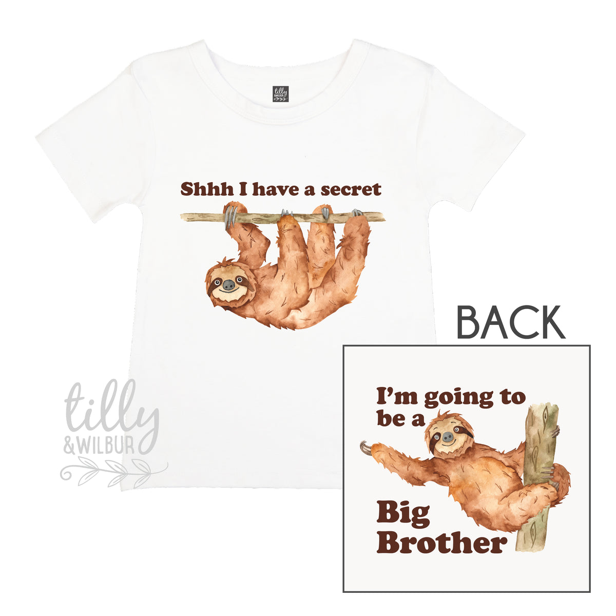 Shhh I Have A Secret I&#39;m Going To Be A Big Brother Sloth T-Shirt for Boys